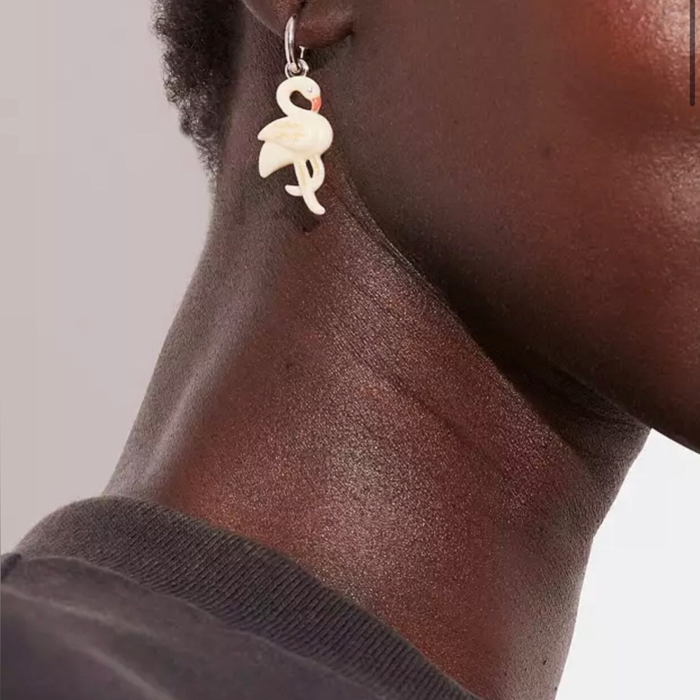 Coach Silver & White crystal studded Flamingo Huggie Earrings new